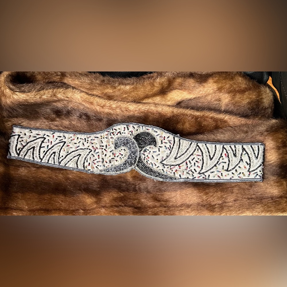 Embellished Black & Gray Sequin Women's Belt w/ Beaded Wave Design